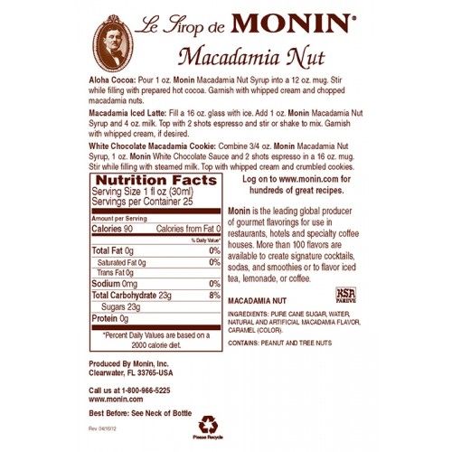 Monin Macadamia Nut Syrup - Bottle (750mL) - Image 3