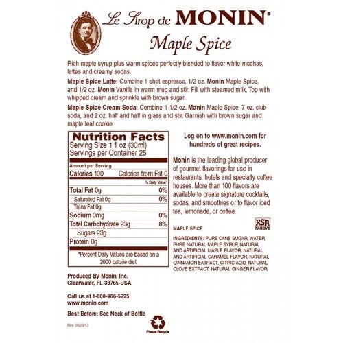 Monin Maple Spice Syrup - Bottle (750mL) - Image 3