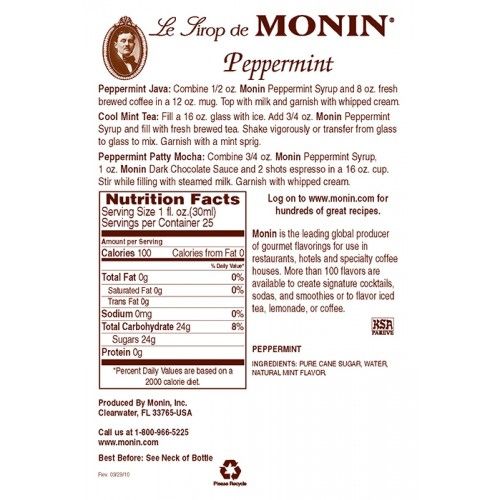 Monin Peppermint Syrup - Bottle (750mL) - Image 3
