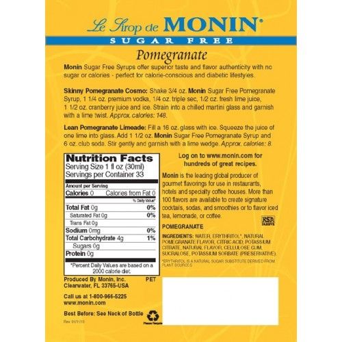 Monin Sugar Free Pomegranate Syrup - Bottle (1L) - Image 2