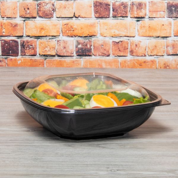 [300 ct] 24-48 oz Square Disposable Salad Bowl Lids | PET | Clear - Image 3