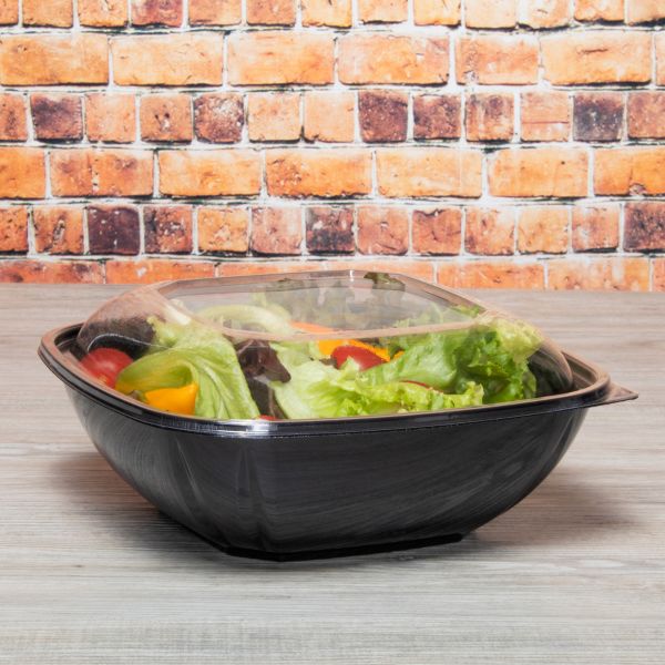 [50 ct] 80/160 oz Square Disposable Salad Bowl Lids | PET | Clear - Image 3