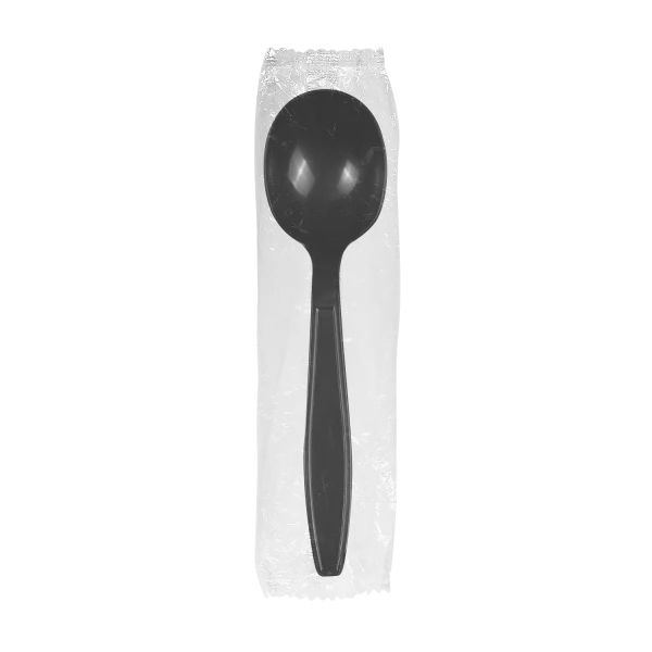[1,000 ct] PP Plastic Heavy Weight Soup Spoons Wrapped, Black - Image 2