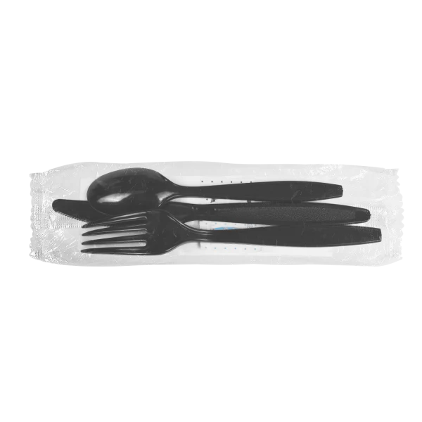 [250 sets] PS Plastic Heavy Weight Cutlery Kits with Salt and Pepper, Black - Image 10