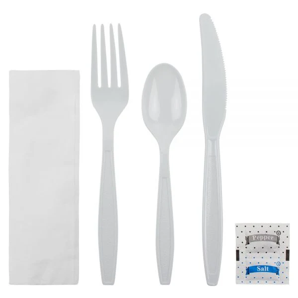 [250 sets] PS Plastic Heavy Weight Cutlery Kits with Salt and Pepper, White - Image 2