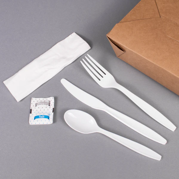 [250 sets] PS Plastic Heavy Weight Cutlery Kits with Salt and Pepper, White - Image 3