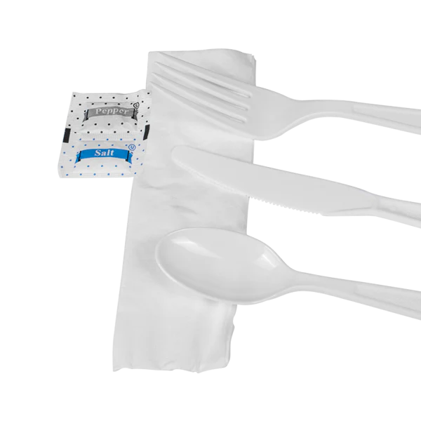 [250 sets] PS Plastic Heavy Weight Cutlery Kits with Salt and Pepper, White - Image 8
