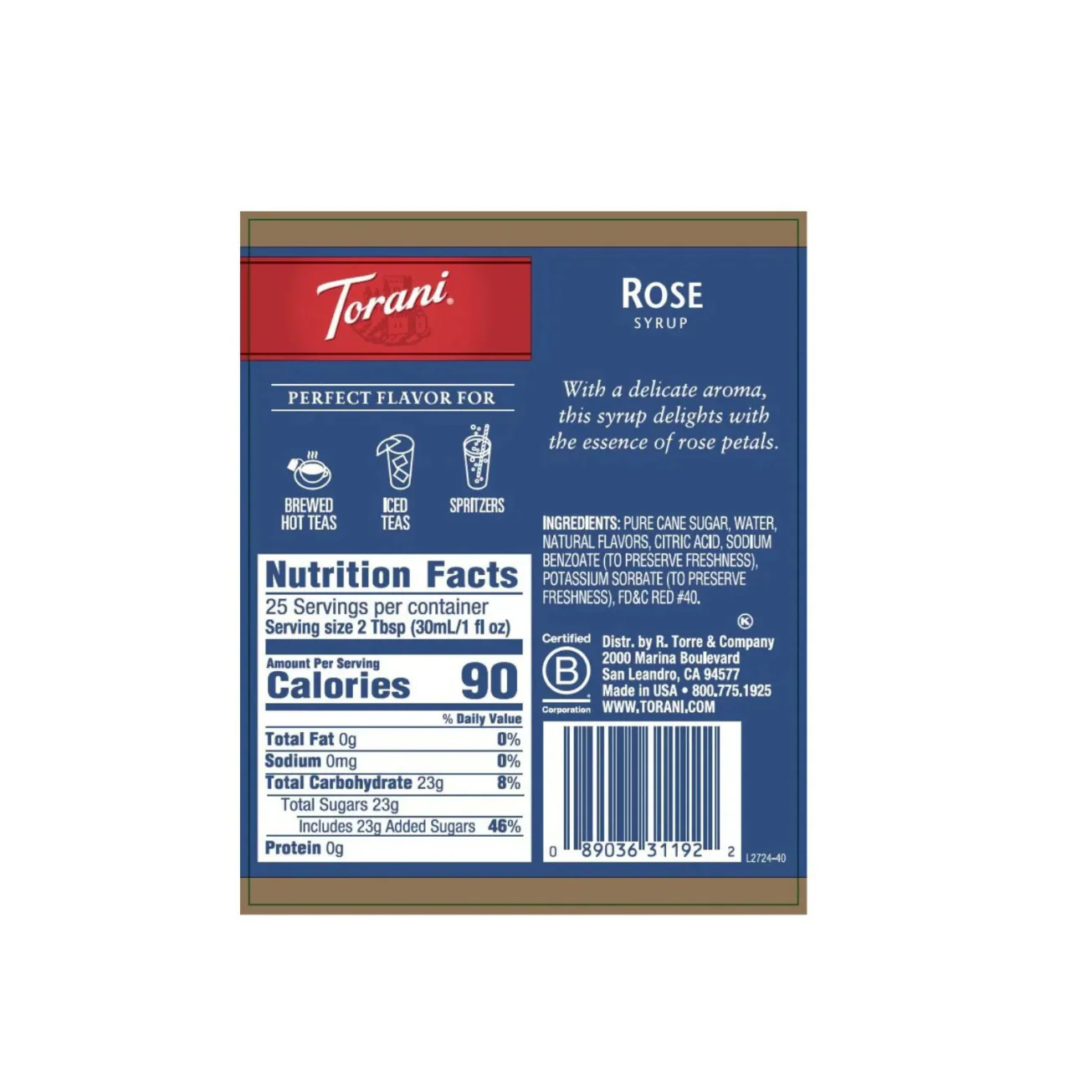 Torani Rose Syrup - Bottle (750 mL) - Image 2